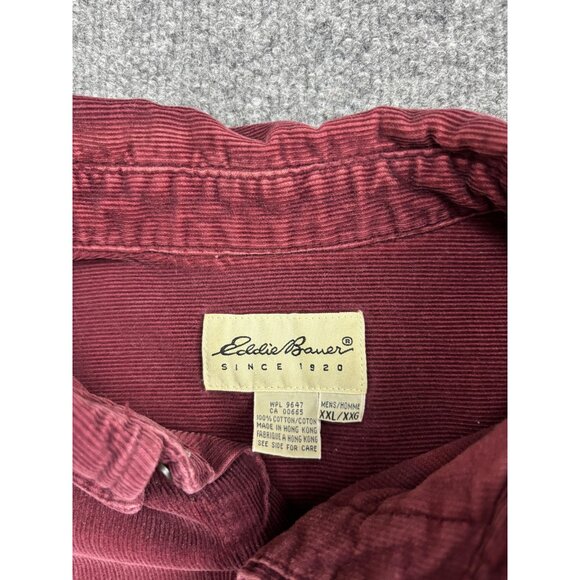 Vintage Eddie Bauer Shirt Mens XXL Burgundy Corduroy Button Front Pocket 90s - Picture 2 of 6